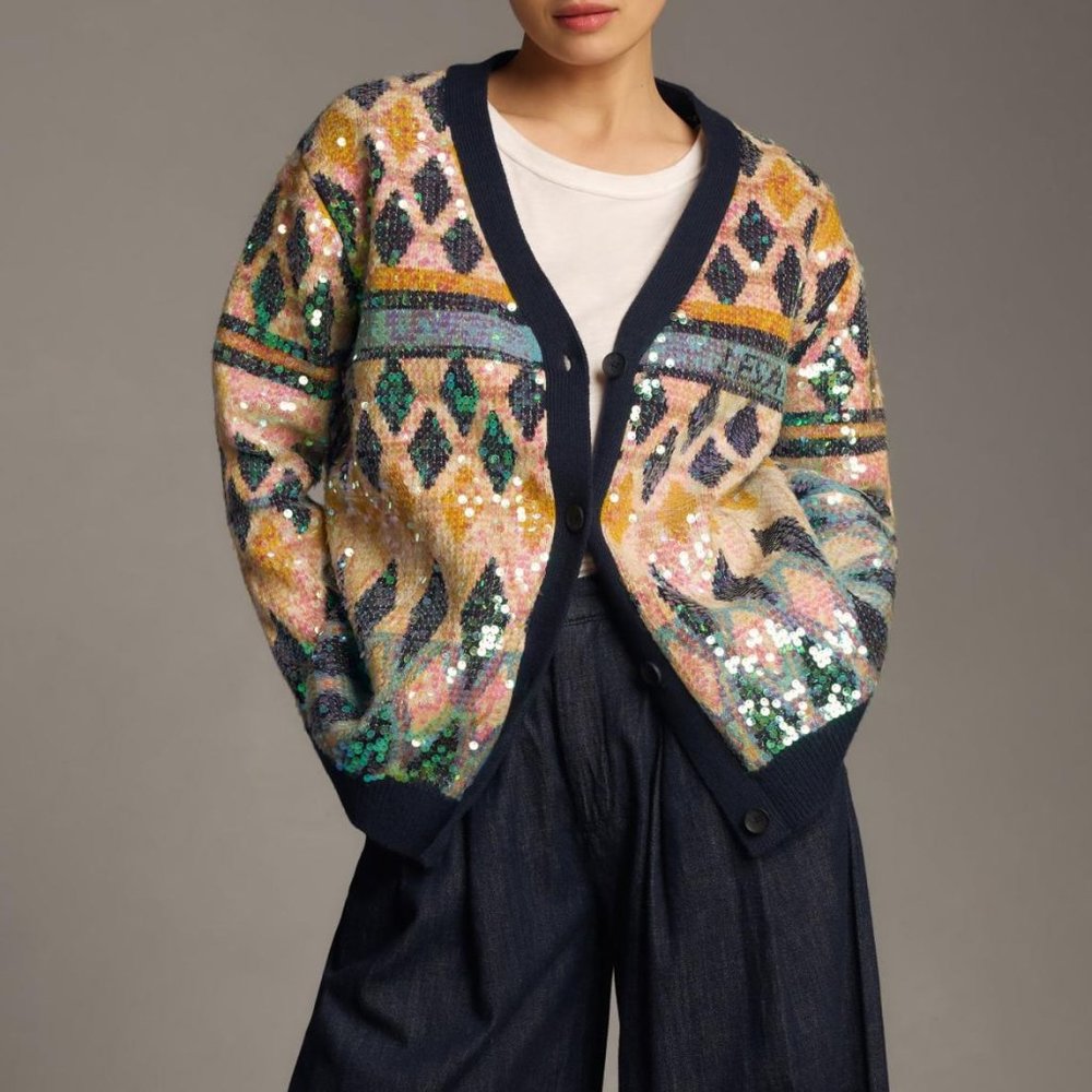 Maeve Patterned Sequin Cardigan Sweater | Anthropologie